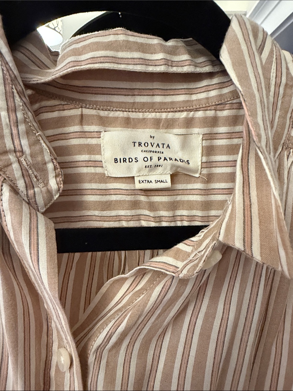 Trovata Beige and White Striped Short-Sleeve Button-Down Shirt